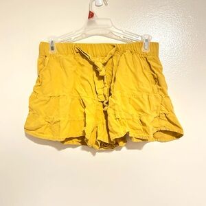 Women’s Medium SO Mustard Yellow Ruffle Shorts High Rise Fabric Belt Tie Summer